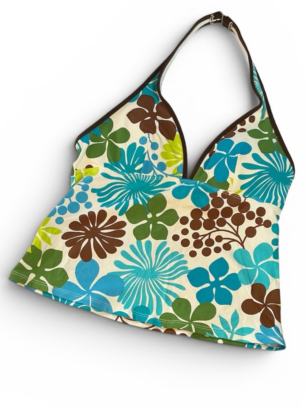 La Blanca Floral Halter Tankini Top Brown, Blue & Green Size 10